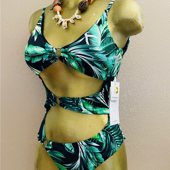 TINIBIKINI Swimwear NWT Cut-Out MONOKINI Palm Leaf Tropical Swimsuit Size Large - Picture 5 of 12
